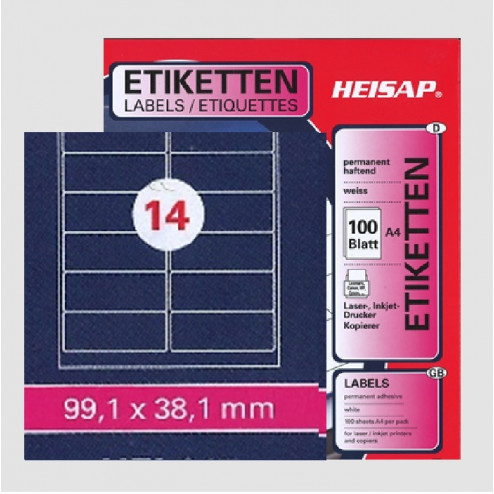 Selbstklebe-Etikettenbogen A4 – 99 x 38 mm – 14 Etiketten pro Blatt