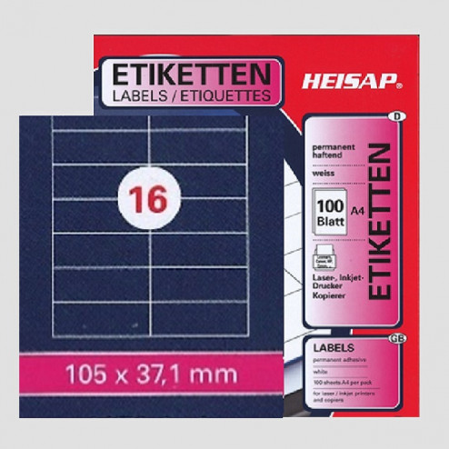 Selbstklebe-Etikettenbogen A4 – 105 x 37 mm – 16 Etiketten pro Blatt
