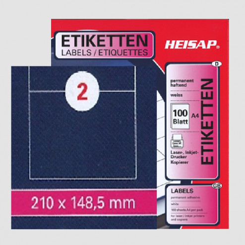 Selbstklebe-Etikettenbogen A4 – 210 x 148 mm – 2 Etiketten pro Blatt