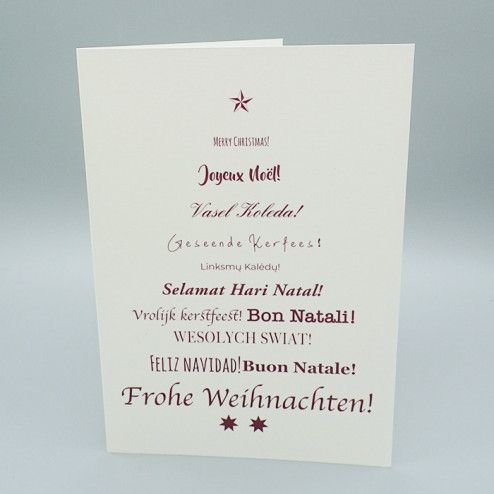 Weihnachtskarten "Sprachen Weinrot" mit passenden Couverts