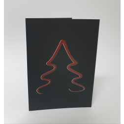 Weihnachtskarten "Baum Rot" auf schwarzem Papier