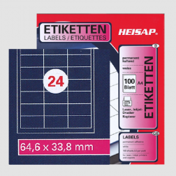 Selbstklebe-Etikettenbogen A4 – 64.6 x 33.8 mm – 24 Etiketten pro Blatt