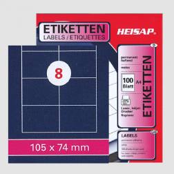 Selbstklebe-Etikettenbogen A4 – 105 x 74 mm – 8 Etiketten pro Blatt