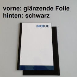 Broschüre Fastback-Bindung - mit Folie glanz 0,2 mm, Rückkarton Schwarz