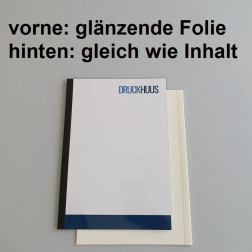 Broschüre Fastback-Bindung - mit Folie glanz 0,2 mm, Rückkarton im gleichen Material wie der Inhalt (in stabiler Qualität)