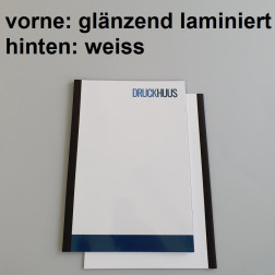 Broschüre Fastback-Bindung - Deckblatt glänzend laminiert (erstes Blatt von Dokument), Rückkarton Weiss