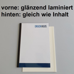 Broschüre Fastback-Bindung - Deckblatt glänzend laminiert (erstes Blatt von Dokument), Rückkarton im gleichen Material wie der Inhalt (in stabiler Qualität)