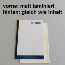 Broschüre Fastback-Bindung - Deckblatt matt laminiert (erstes Blatt von Dokument), Rückkarton im gleichen Material wie der Inhalt (in stabiler Qualität)