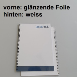 Broschüre Wiro-Bindung - mit Folie glanz 0,2 mm, Rückkarton Weiss