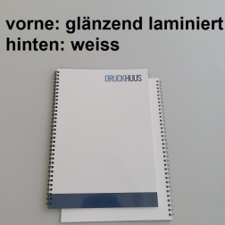 Broschüre Wiro-Bindung - Deckblatt glänzend laminiert (erstes Blatt von Dokument), Rückkarton Weiss