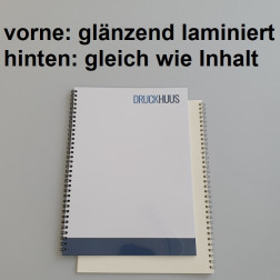 Broschüre Wiro-Bindung - Deckblatt glänzend laminiert (erstes Blatt von Dokument), Rückkarton im gleichen Material wie der Inhalt (in stabiler Qualität)