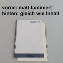 Broschüre Wiro-Bindung - Deckblatt matt laminiert (erstes Blatt von Dokument), Rückkarton im gleichen Material wie der Inhalt (in stabiler Qualität)